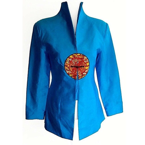 Vintage Asian Chinoiserie Embroidered Medallion Jacket - Picture 1 of 7